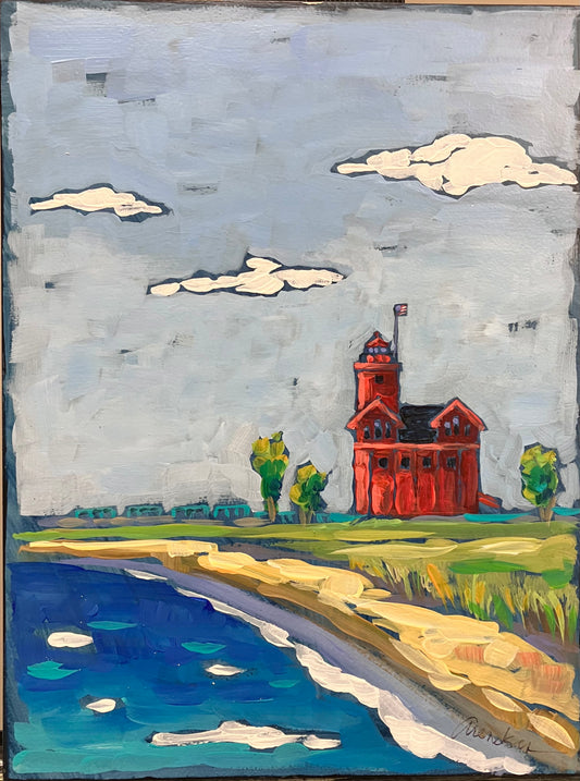 Original Art on wood panel. Big Red Lighthouse