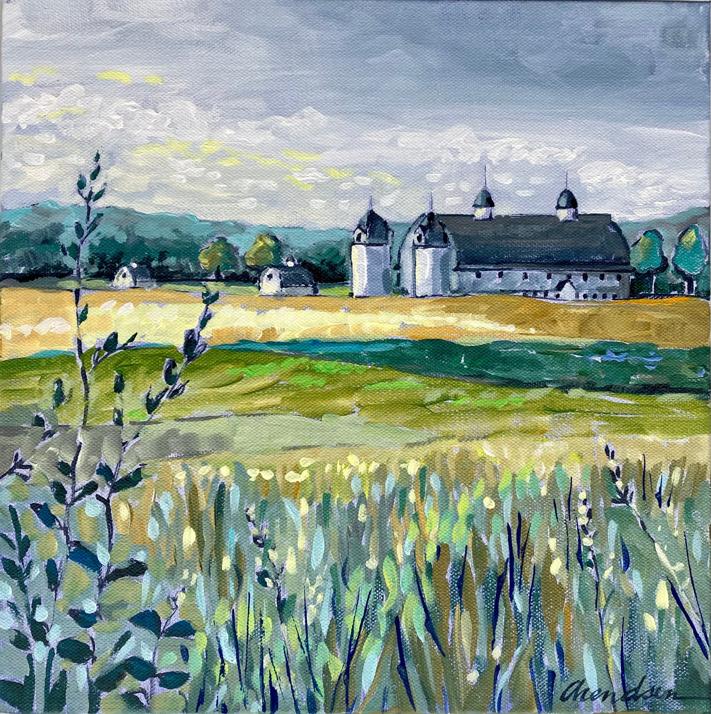 Three Barns, fine art on stretched canvas